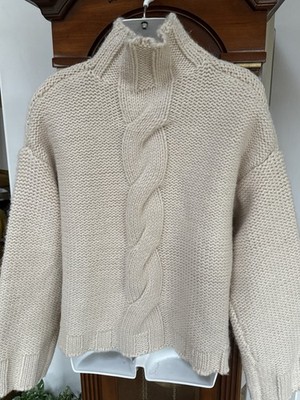 ZARA CABLE KNIT SWEATER CHUNKY ECRU MEDIUM NWOT BULKY SIDE SLITS