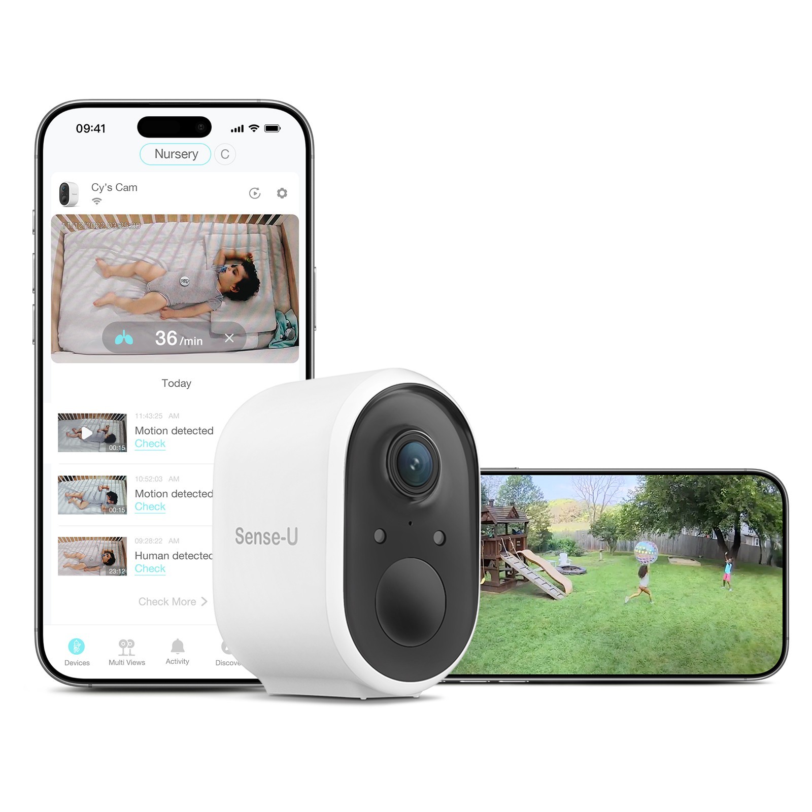 Sense-U Security Baby Monitor Camera, Indoor/Outdoor Use, AI