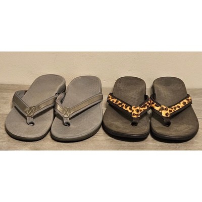 Lot of (2) Vionic Tide II Sandals Womens 10 Orthotic Flip Flops Leopard Print