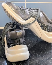 Moda In Pelle 'Bensia' Pewter Leather Chunky Trainers.