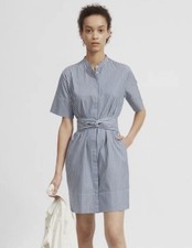 Everlane Striped Cotton Collarless Belted Short Sleeve Shirt Dress Size 4