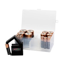 Battery Storage Organizer Case with Tester, Holds 12 AAA, 12 AA, 6 C, 4 D Bat...