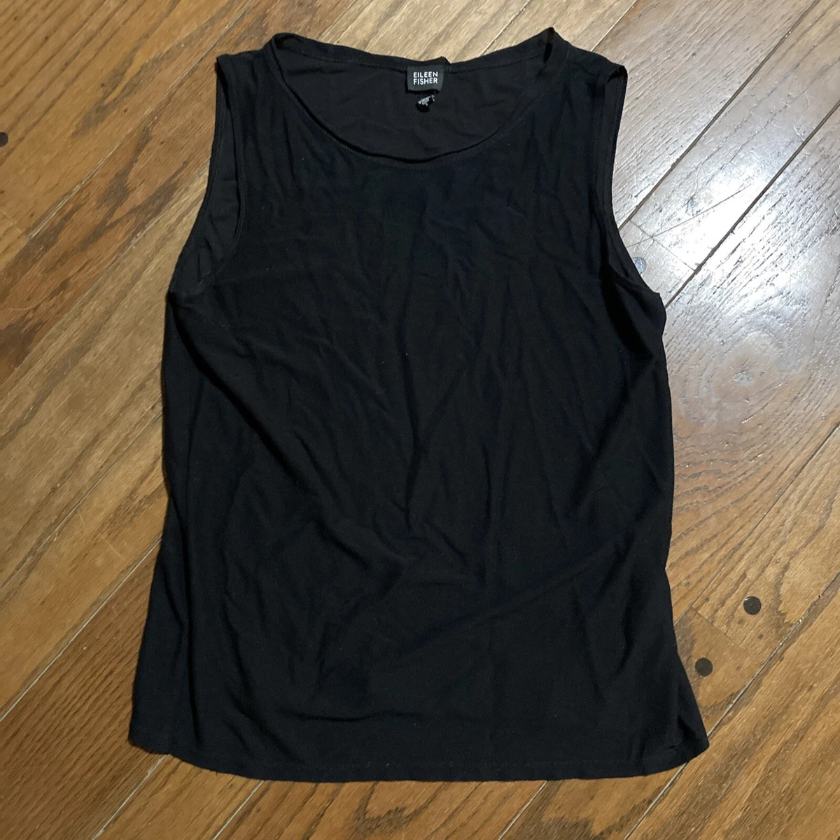 Eileen Fisher Black Viscose Jersey Crepe Stretch Tee Shirt