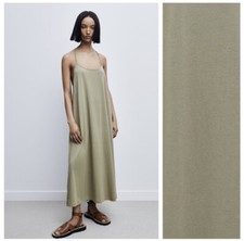 Zara Womens Size Large Sage Green Maxi Halter Dress Casual Minimal Netural