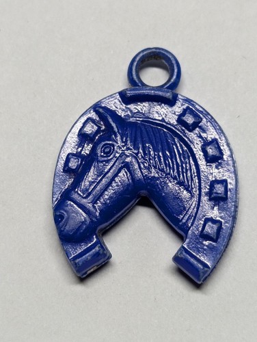 Horse Head Charm Blue Plastic Equestrian Pendant Small Horseshoe Shape (1) - Picture 2 of 3