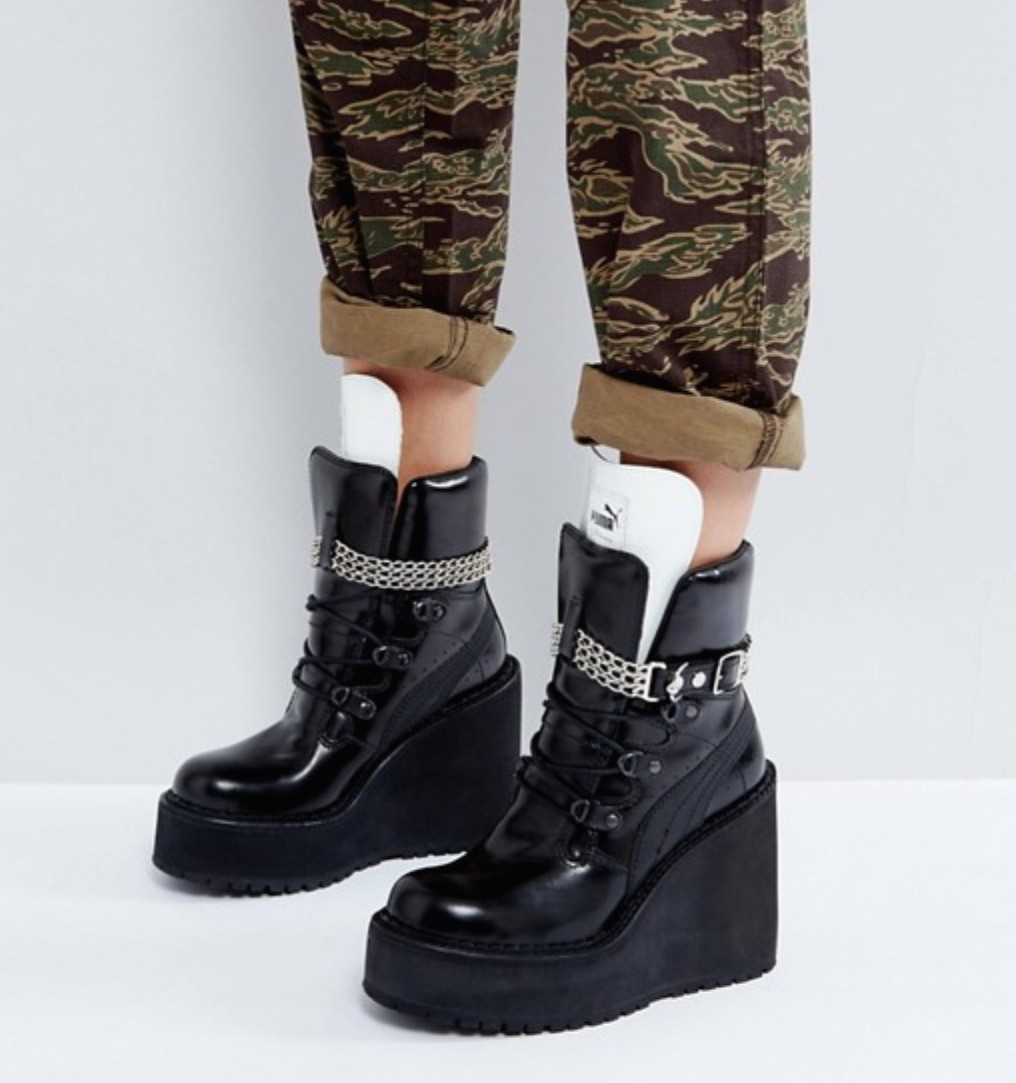 Fenty Puma x Rihanna Chain Embellished Sneaker Wedge Boots Size 6