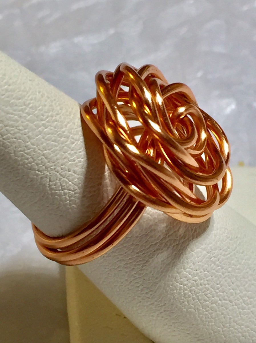 Large Rose Flower Ring No tarnish copper round Wire Wrapped ANY