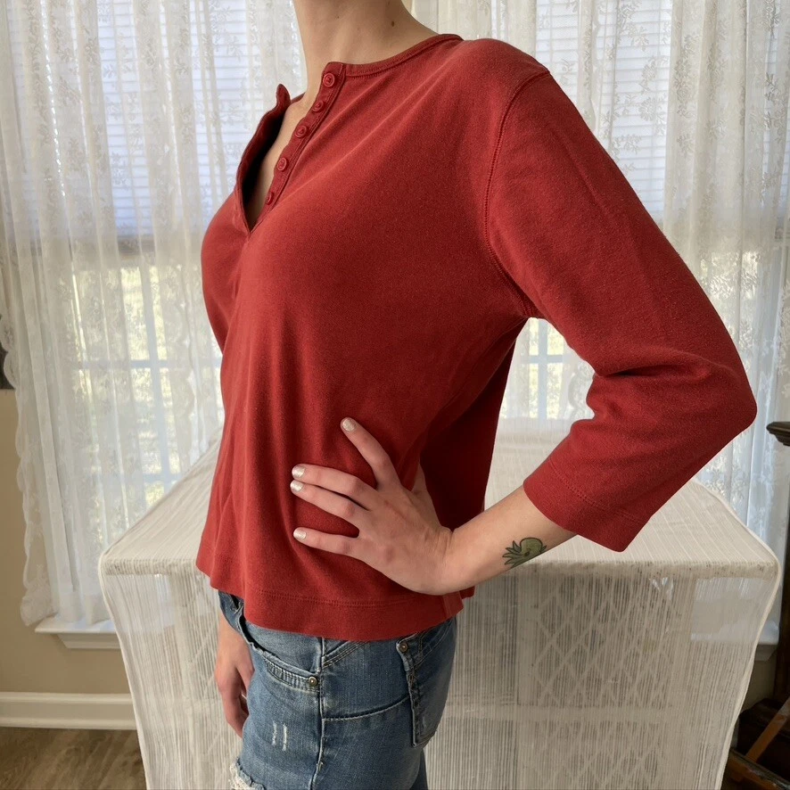 Pendleton Juniors Henley Top Red/Rust Color, Size L, 100% Cotton, 3/4 Sleeves  - Image 4 of 4
