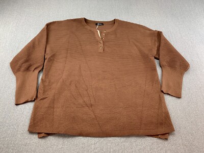 Fashion Princess Sleeve Tight Ribbed Knit Sweater Women XXL Brown Soft Stretch
