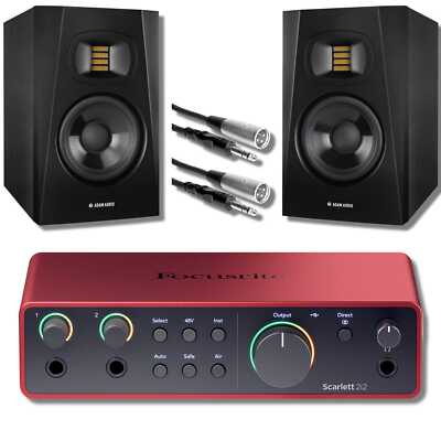 Focusrite Scarlett 2i2 4th Gen with Adam Audio T8V (Pair) and Cables