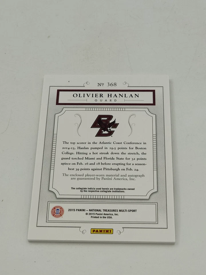 OLIVIER HANLAN 2015 National Treasures Collegiate AUTO JERSEY /99 Colossal RC - Image 2 of 2