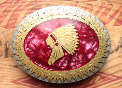 Vtg Johnson Held Handmade Indian Chief Mother of Pearl Inlay  display picture 2