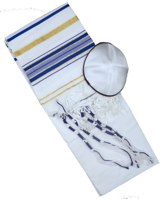 Jewish prayer shawl  Medium Blue BASIC  72X22 FREE kippah Mezzuza & Shima Prayer