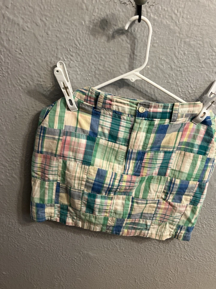 Mini-saia feminina Cape Madras patchwork xadrez verde azul rosa tamanho 6 - Imagem 2 de 4