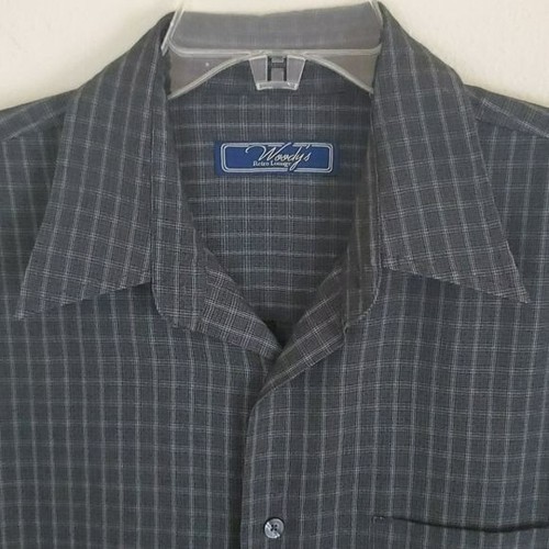 Woody's Retro Lounge Gray Plaid Shirt Mens XL - Picture 4 of 11