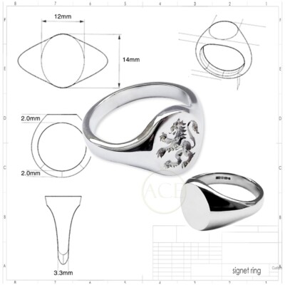 Schottischer zügelloser Löwe Siegelring massiv Silber 14x12mm 925 UK HM Herren Damen