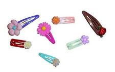 Cute fun flowers on snap hair clips mixed random colors 7pcs