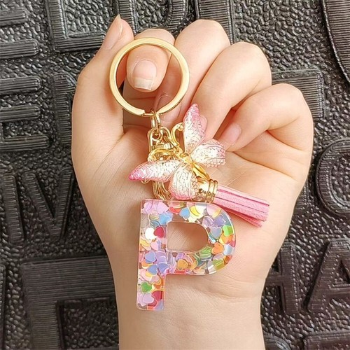 Cute Tassel Butterfly Keychain, 26 Letters, Car Keys/Purse Charm, Gift Idea - 第 20/50 張圖片