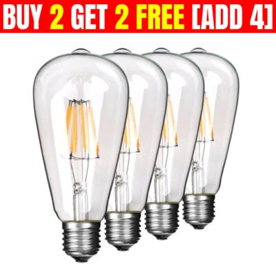 2/4/6W Edison E27 Screw LED Filament Light Bulb Vintage Style ST64 Globe Lamp UK