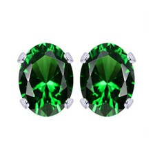 Oval Cut Simulated Green Emerald Stud Earrings Solid Sterling Silver 925