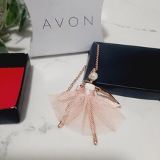    AVON Ballerina Necklace / Rose Gold Tone Pendant / Pink Tutu NEW
