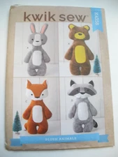 Kwik Sew K4358 Bunny, Bear, Fox, Raccoon Plush Animals Pattern Uncut