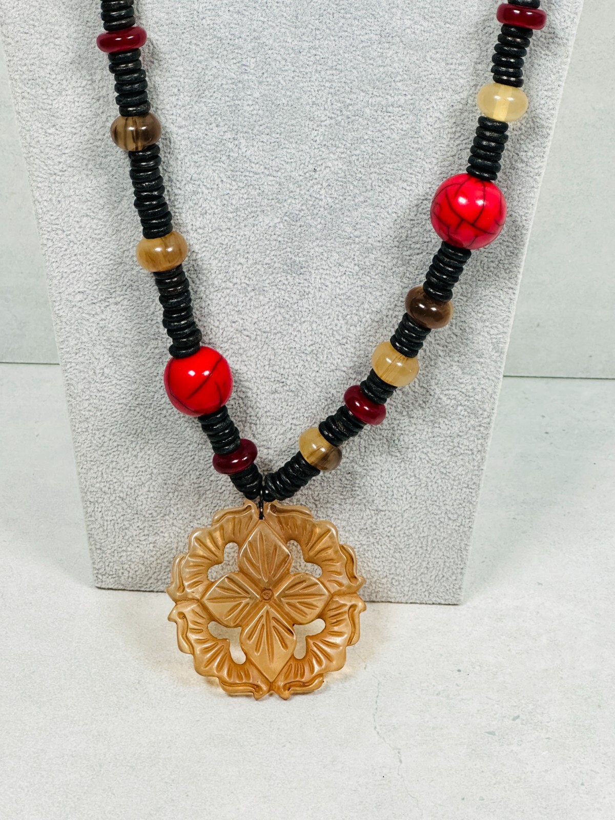 Chicos Statement Necklace Brown Translucent Carve… - image 2