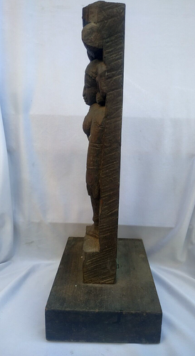 ANTIQUE INDIAN ETHNIC WOODEN LADY FIGURE CHAURY DECORATIVE COLLECTIBLE # - Picture 6 of 7
