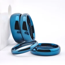 3, 5, 6, or 8mm Blue Plated Inside and Outside Tungsten Carbide Wedding Ring