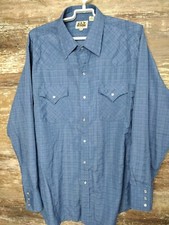 Ely Cattleman Shirt Mens Extra Large Blue Check Pearl Snap Western Vintage Rock