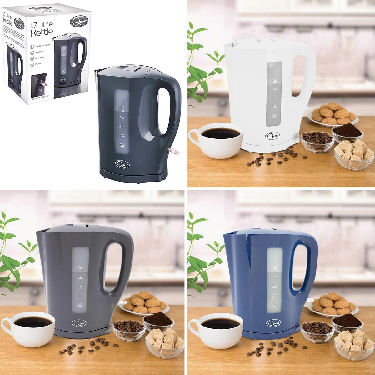 Quest 2200W Litre Navy Blue Electric Kettle