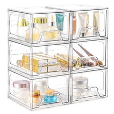 6 Pack Stackable Makeup Organizer, 4.4'' Tall Acrylic Bathroom Makeup Organiz...