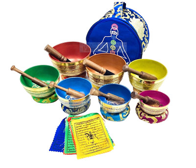 Set of 7 Chakra Healing Singing Bowl Set of 7 Colors  Tibetan Sound Meditation.