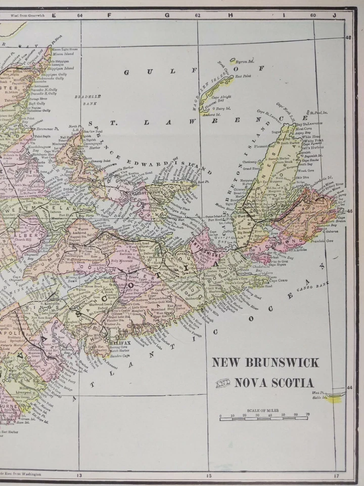 Mapa de colección 1903 NUEVO BRUNSWICK NOVA SCOTIA CANADÁ 14"x11" antiguo antiguo original Foto 4 de 4