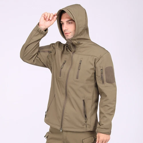 Giacca a vento tattica uomo soft shell giacca esercito jacket cappuccio tempo libero ~ - Foto 18 di 65