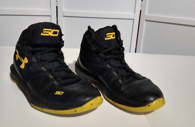 Pre Owned Steph Curry Under Armour Black Yellow Basketball Shoes Youth Size  1Y