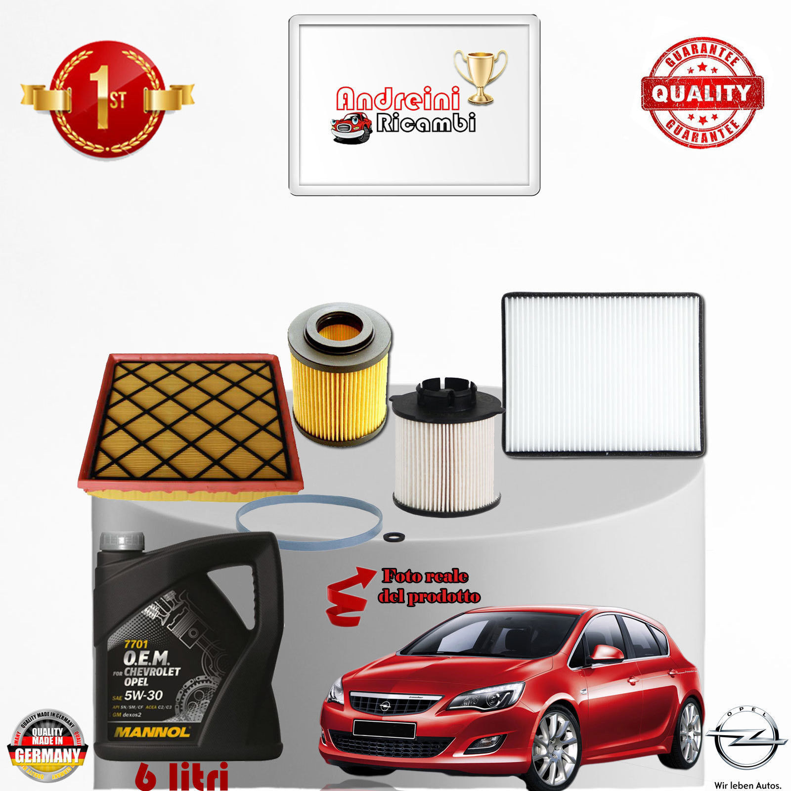 KIT TAGLIANDO FILTRI + OLIO OPEL ASTRA J 1.7 CDTi 81KW 110CV DAL 2011 ->