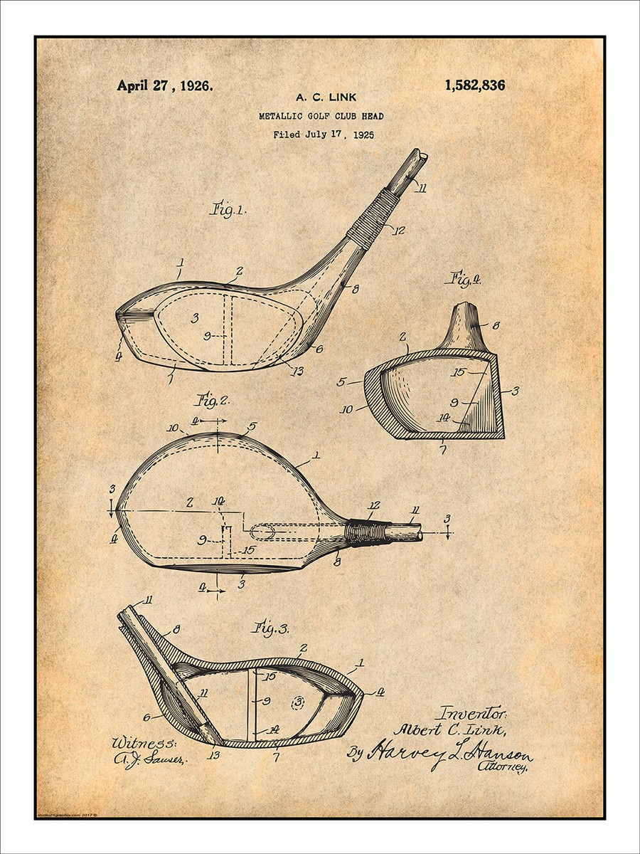 1925 AC Link Metallic Golf Club Driver Patent Print Art