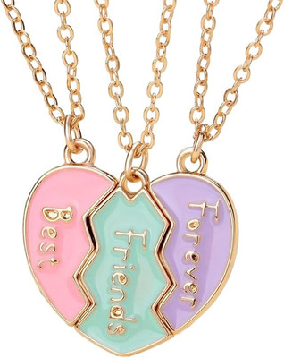 BFF Necklace for 3, Heart Broken Stitching Magnetic Best Friend Pendant for Wome