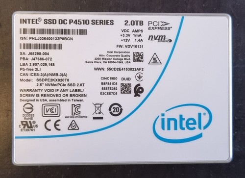 2TB Intel SSD P4510 Series DC NVME U.2 2.5" SSDPE2KX020T8 Solid State Drive - Picture 4 of 5