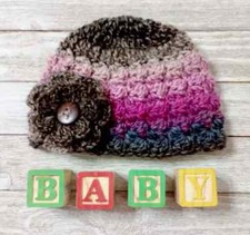 crochet handmade baby flower hat newborn 0/3 months wild violet new