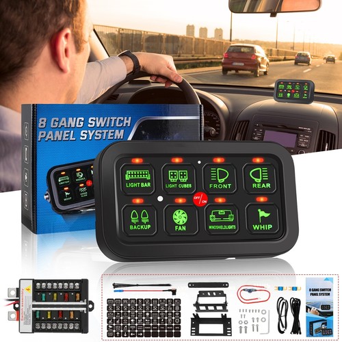 Universal 8 Gang Car On-Off Switch Panel Green LED for Dodge Ram 1500 ...