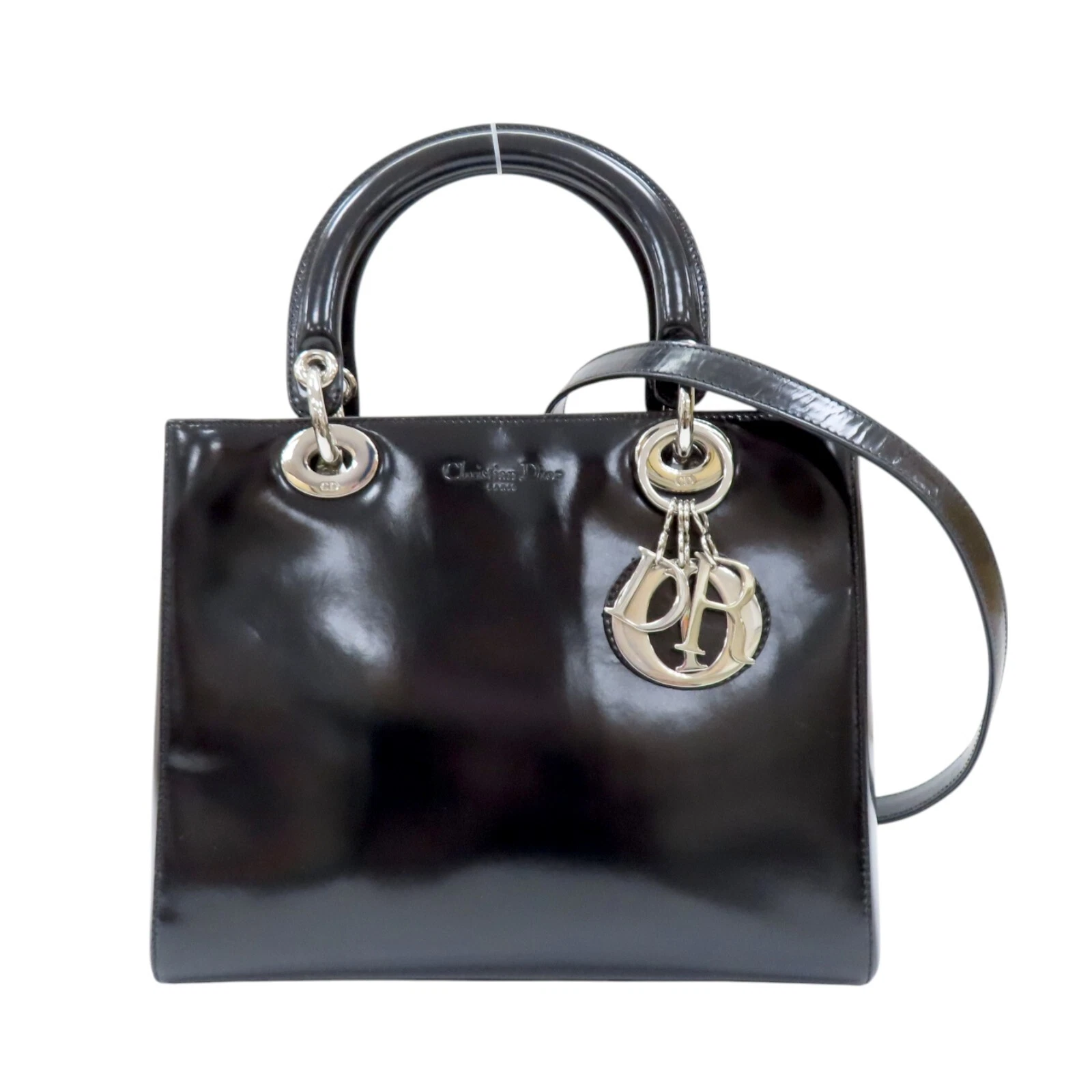 Sac à main bandoulière DIOR Lady Dior cuir verni noir