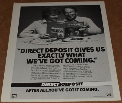 1983 Print Ad Direct Deposit United States Treasury Ad Council lady man freedom