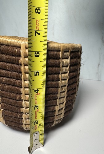 Vintage Wicker Planter Basket Cover Lined 7”x6.5” Boho Bohemian Two - Tone Round - Picture 6 of 9