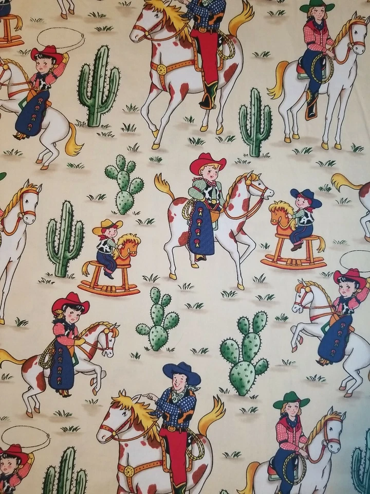 Tecido de algodão vintage Michael Miller cowboy faroeste cavalo cacto por 1/2 jarda RARO - Imagem 3 de 4