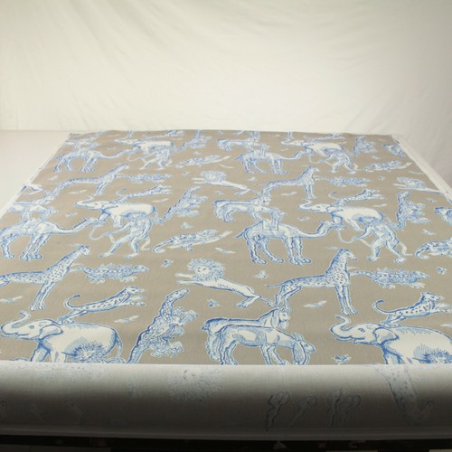DURALEE LANGDON AZURE BLUE GRAY ELEPHANT CAMEL EXCLUSIVE FABRIC BY YARD 54"W - Picture 7 of 9
