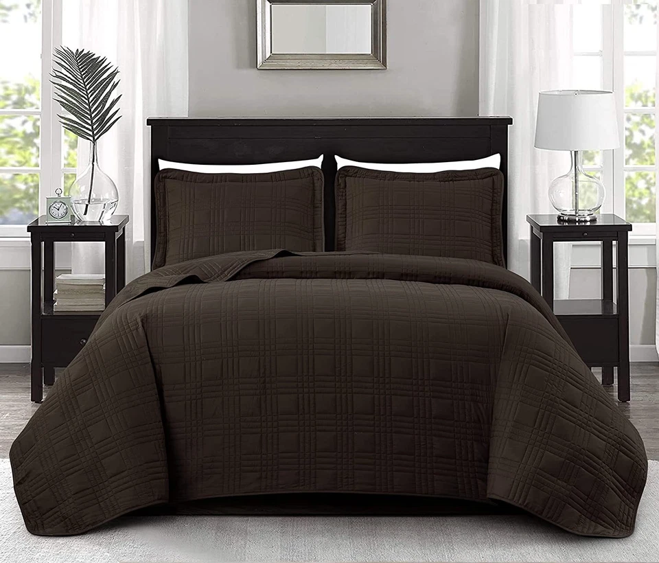 Chezmoi Collection 3-Piece Brown Oversized Bedding Coverlet Bedspread Quilt Set - Image 2 of 4