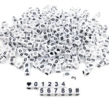 Amaney 400pcs Number Beads Square White Acrylic 6x6mm Mixed Number Beads Acry...