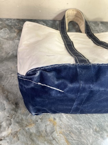 Vintage 80s LL Bean Boat and Tote Canvas Bag Blue White Crinkle Tag Medium 2 - Picture 13 of 18